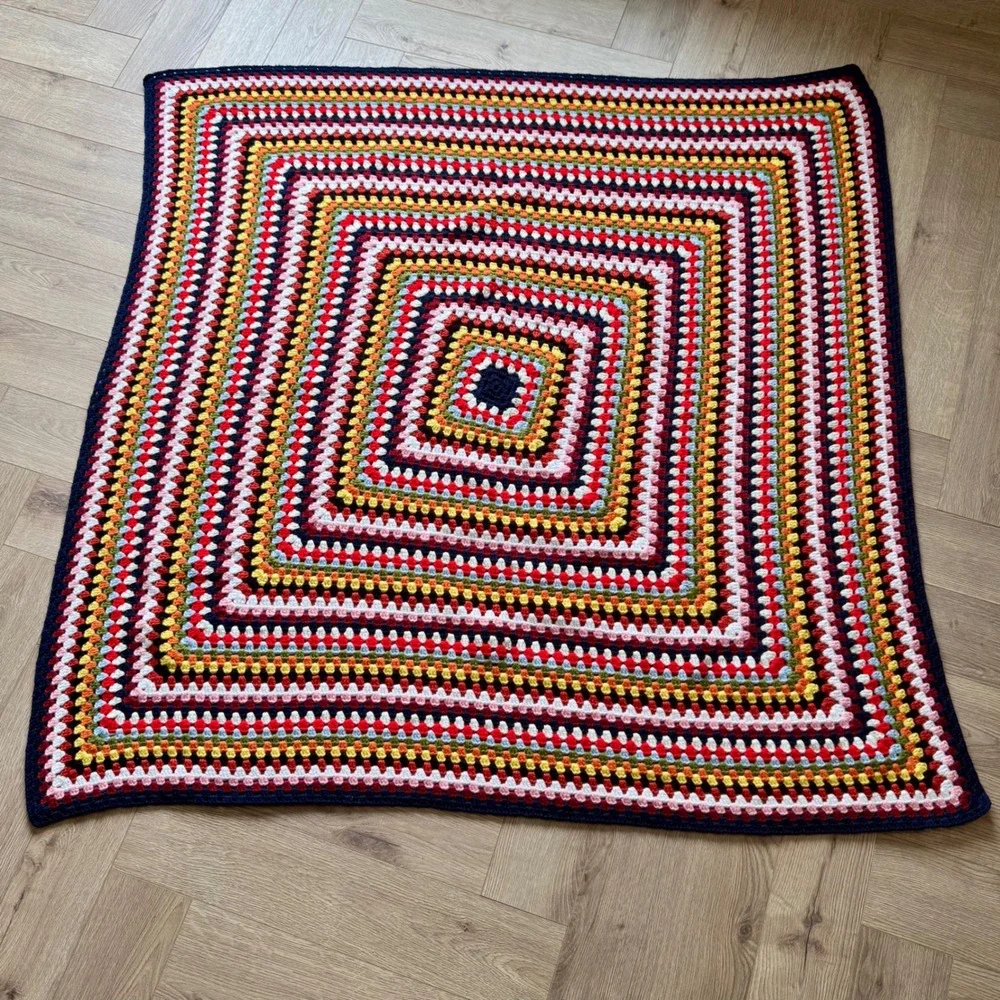 VTG Handmade Crochet Granny‎ Square Afghan Throw Blanket 53
